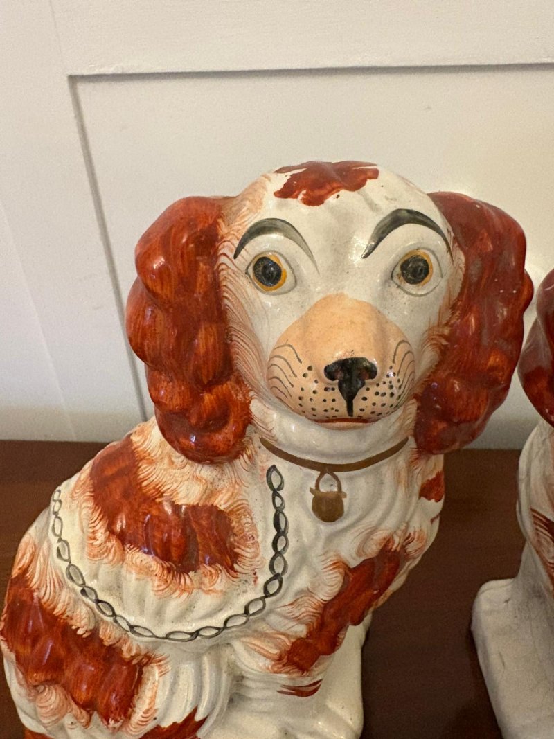 Pair of Antique Staffordshire Spaniel Dogs